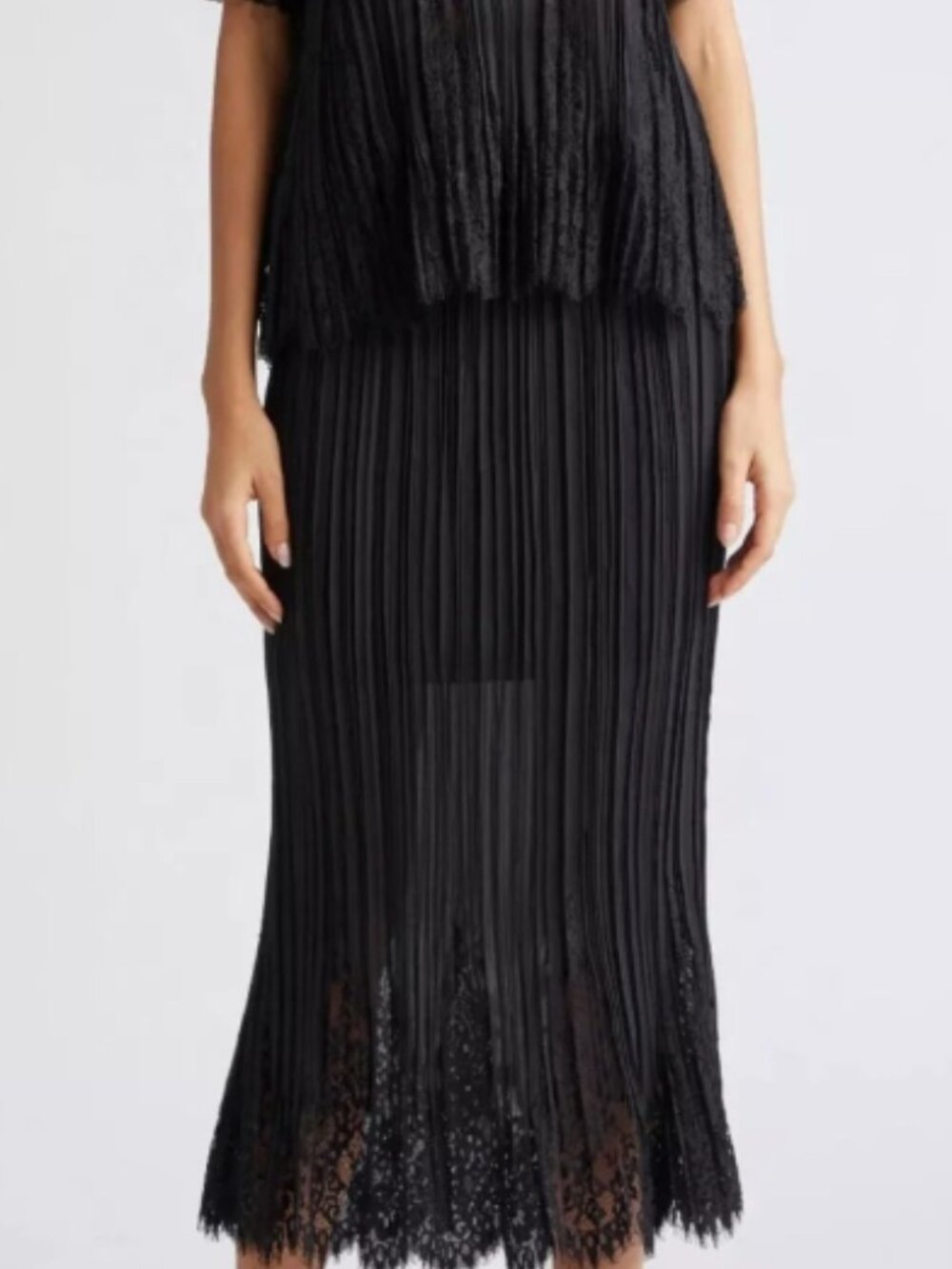Zimmermann Pleated Lace Trim Midi Skirt